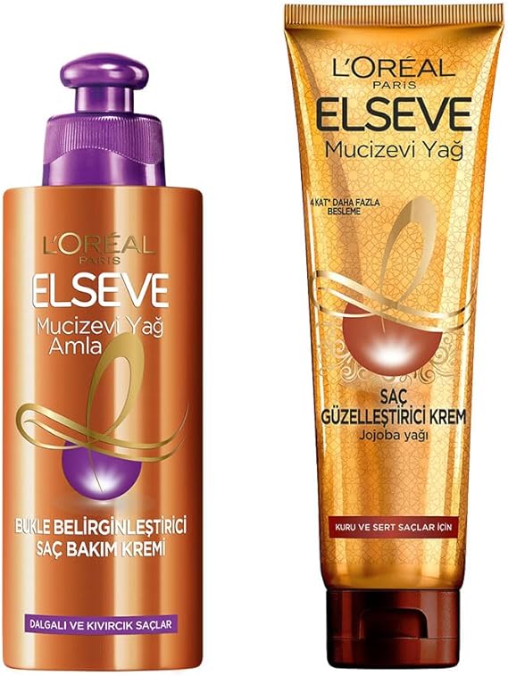 L'Oréal Paris Elseve Miraculous Oil Hair Beautifying Cream 150 ml - Dry and Hard Hair & Elseve Miraculous Amla Oil Curl Distinctive Hair Care Cream Hair Care Set