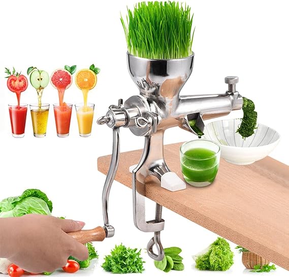 Manual Wheatgrass Juicer Heavy Duty Stainless Steel Wheatgrass Manual Hand Juicer Home Health Juice Extractor Tool for wheat grass fruits apples pears vegetables cabbage celery
