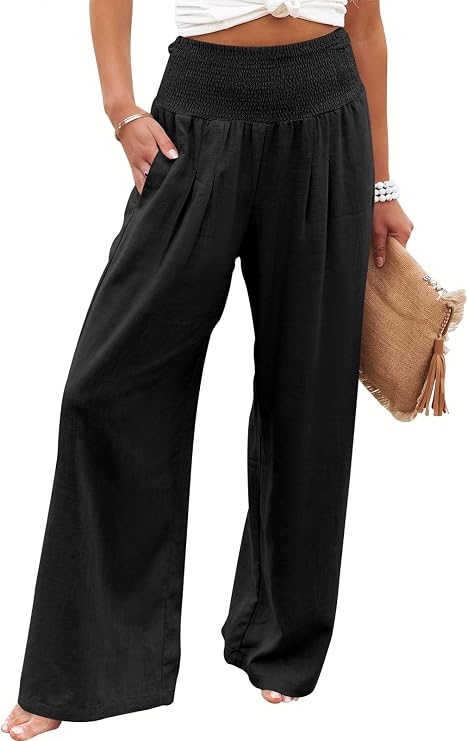 ANRABESS Women Linen Palazzo Wide Leg Pants with Pockets