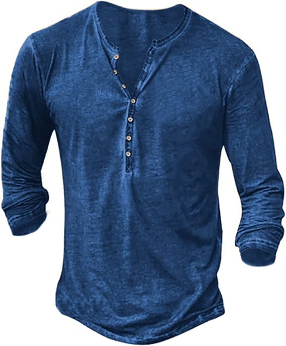 Beotyshow Mens Distressed Henley Shirts Front Placket Retro Long Sleeve Tee Shirts Casual Button Down Washed T-Shirts for Men