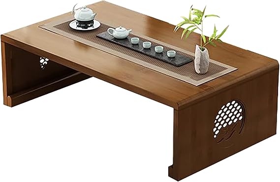 Foldable Coffee Table for Living Room,Japanese Floor Table Solid Wood Low Table for Sitting On The Floor,Folding Table Rectangular Dining Table(27.5x15.7x11.8inch, Brwon)