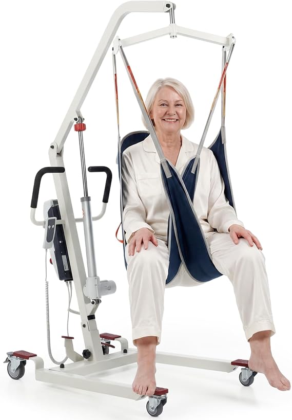 600 lbs Capacity Lightweight Aluminum Electric Patient Lift for Home Use, Foldable Transfer Lift with Emergency Stop & Manual Descent, Safe Floor Lift for Elderly, Disabled & Bedridden Care