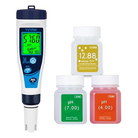 YINMIK Salt Meter for Pools & pH Meter,Digital 5 in 1 Salinity Meter | Swimming Pool Salinity Meter,EC/TDS Meter for Hydroponic Household Drinking Water Hot Tub Aquarium Brewing/Fish Tank...