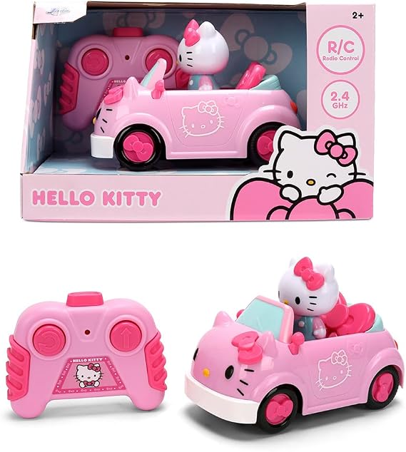 Jada Hello Kitty RC Car 1:32 Scale Vehicle Simple Function Remote Control Pink Convertible with Non-Removable Figure Toys
