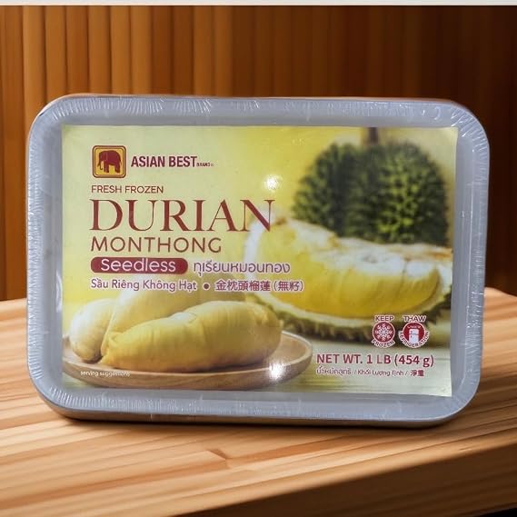 Asian Best Fresh Frozen Durian Monthong, Seedless, 1 LB (454g)