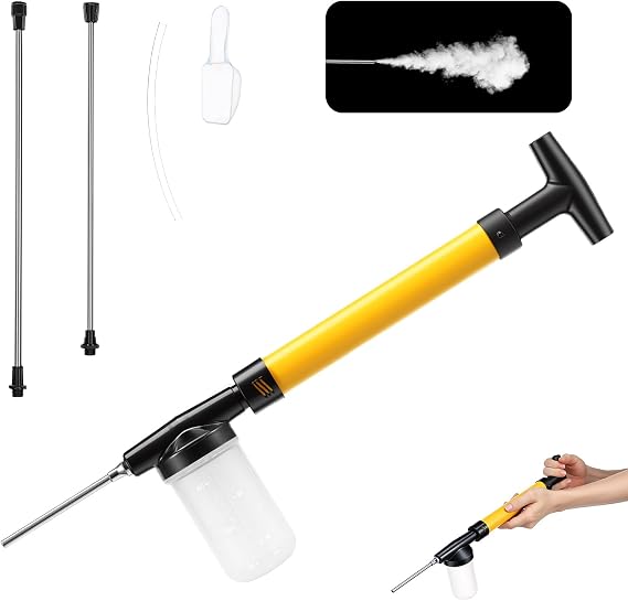 Diatomaceous Earth Powder Sprayer with 50-Inch Extendable Stainless Steel Wand, Pneumatic Push-Pull Duster Applicator for Pest Control & Garden, 120ml Adjustable Output Dispenser(yellow)