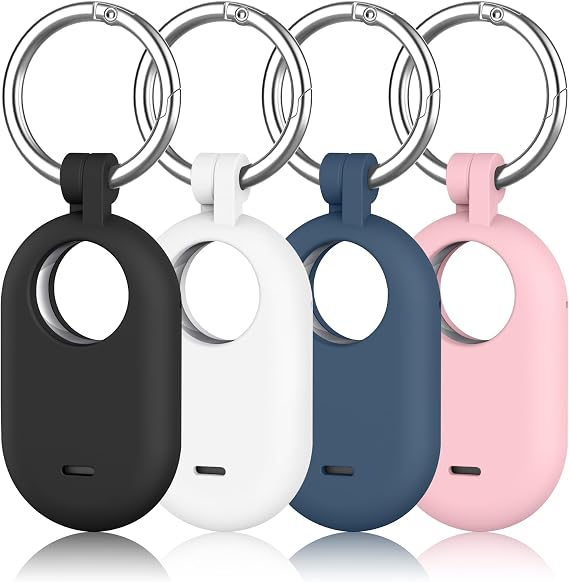 4-Pack Holder Case Compatible with Samsung Galaxy SmartTag 2, Protective Silicone Case for Galaxy Smart Tag 2 with Keychain for Pets,Keys,Luggage and More (Black+White+Navy Blue+Pink)