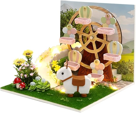 Dollhouse Kit 3D Wooden Mini Doll House with Furniture Paper Art Room Decoration DIY House Kit with LED Lights Creative Valentine's Wedding Gift (H-031)