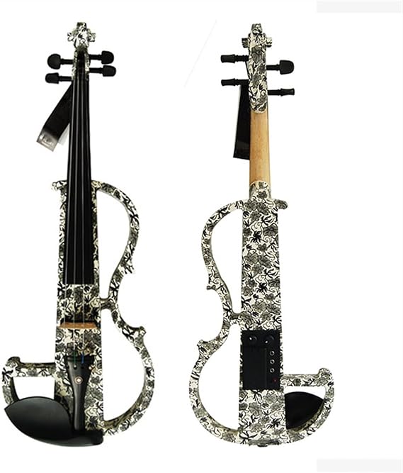 Violin Electric Art Violin Black & White Solid Wood Silent Violin 4/4 Ebony Fittings W/Parts