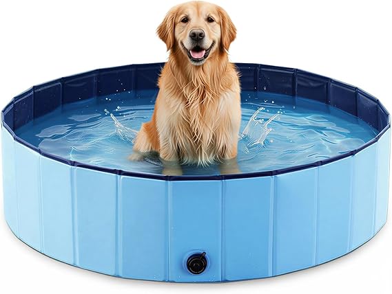 Foldable Dog Pool for Small & Medium Dogs Portable Pet Pool for Outdoor, Backyard, Travel, Beach, Cooling & Bathing, Easy to Store & Clean (Blue, Large-63" x 12")
