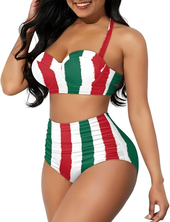 High Waisted Bikini Set for Women High Cut Swimsuit Two Pieces Sexy Bathing Suit Tummy Control