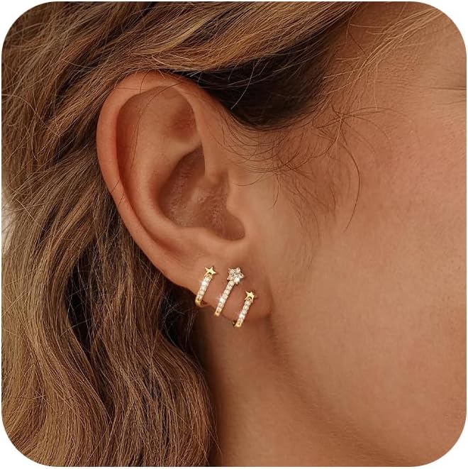 CHESKY Triple Illusion Huggie Stud Earrings for Women, 14k Gold Plated