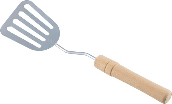 Stainless Steel Slotted Spatula - Kitchen Metal Turner for Cooking with Wooden Handle