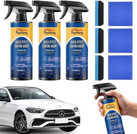3PCS Advanced Car Quick-Acting Coating Agent Spray, 3 in 1 High Protection Quick Effect Coating Agent with Sponges and Towels, Car Polish Ceramic Coating Car Spray for Shine and Protection