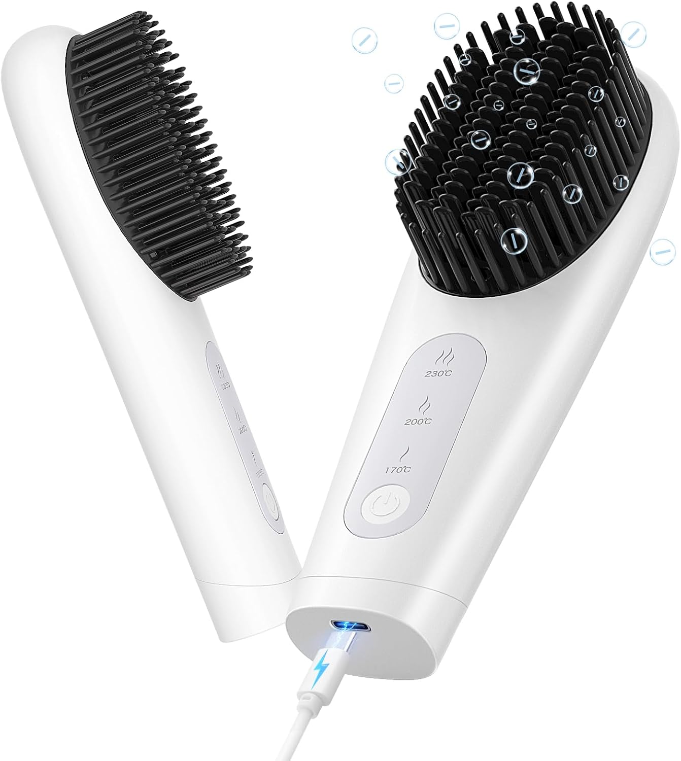 Cordless Hair Straightener Brush, PRO Portable Straightening Brush for Travel, Mini Ionic Hot Comb Straightener for Women, 30s Heat-up, Type-C Fast Charger, for Thick, Thin, Curly Hair