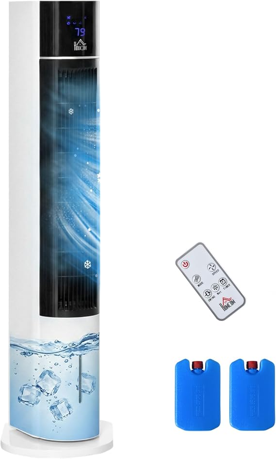 HOMCOM 42" 3-In-1 Evaporative Air Cooler, 52 Oscillating Portable Swamp Cooler with Water Tank, Humidifier, Ice Cooling Fan for Home Office, 3 Modes, 3 Speeds, 12H Timer, Remote, White