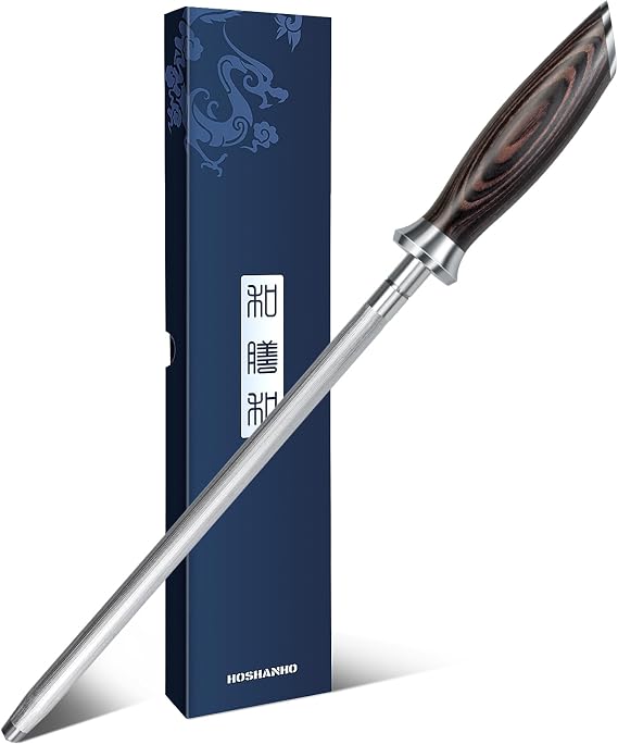 HOSHANHO Honing Rod, 10 Inch Professional Kitchen Knife Sharpener Rod | Japanese High Carbon Knife Sharpening Steel with Ergonomic Pakkawood Handle, Ideal for All Chef Knives, Gift for Chefs