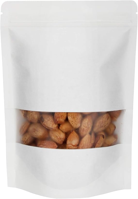 50 Pieces White Kraft Resealable Bags for Small Business (3.9 X 5.9 Inches) | Heat-Sealable Kraft Paper Stand Up Pouches with Matte Window and Tear Notches for Party Favors, Spices, Granola Packaging