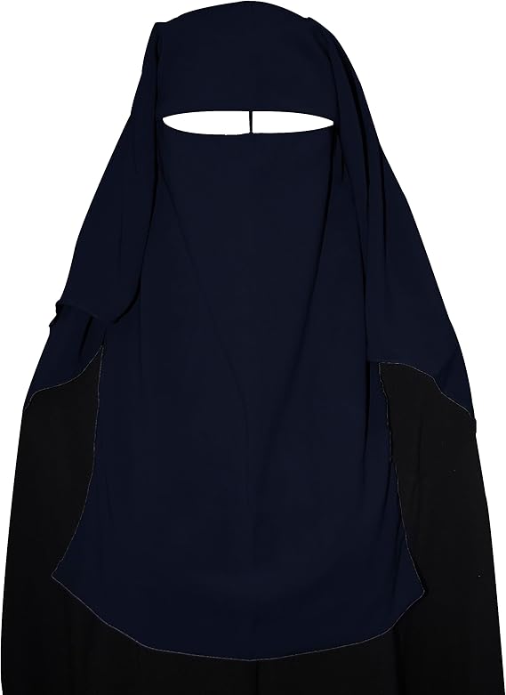 XL Long Saudi Niqab Nikab 3 Layers Burqa Hijab Face Cover Veil Islam Islami Dark Blue
