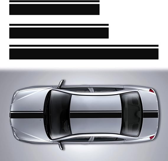 3PCS Car Hood Body Roof Modify Sport Style Stripe Sticker Black