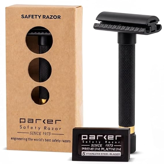Parker Variant Adjustable Double Edge Safety Razor, Black and Gold