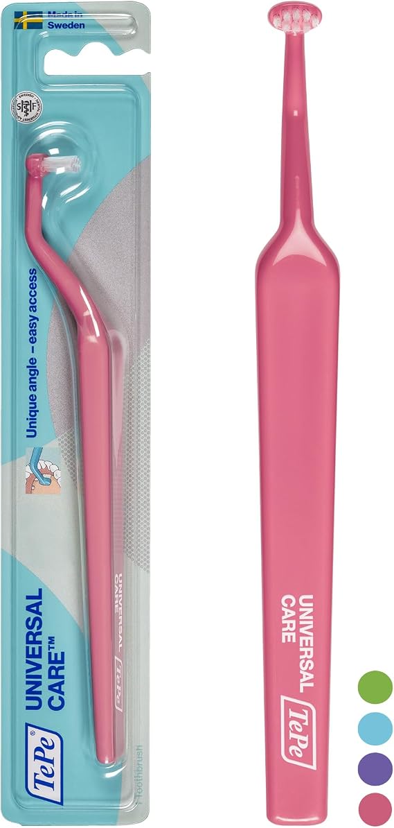 TePe Pack of 1 Universal Care Angled Soft-Bristle Toothbrush, Small-Head Orthodontic Toothbrush