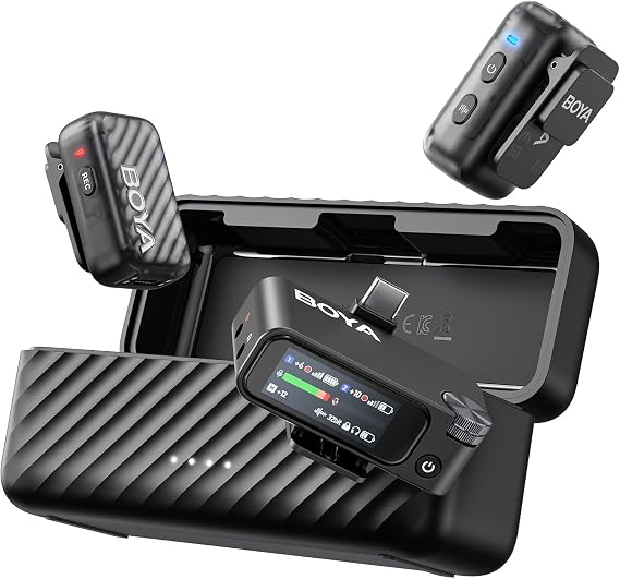 BOYA BOYAMIC 2 Wireless Microphones for iPhone 15-16/Android/PC/Camera,AI Noise Cancellation,32-bit Float Internal Recording,984ft Range, 54H Battery with Charging Case for Recording(without Clip Mic)