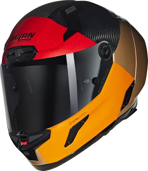 Nolan X-804 Rs Blocco 349 Karbon Kapalı Motosiklet Kaskı Turuncu Kırmızı Siyah L