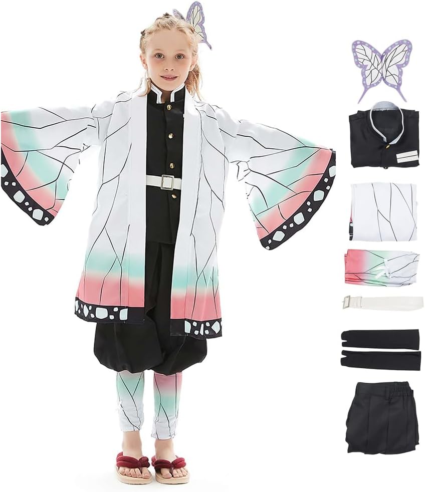 Gonriya Kids Cosplay Cloak Anime Costume Japanese Kimono Suit Full Set Outfits with Belt Earrings Props Halloween