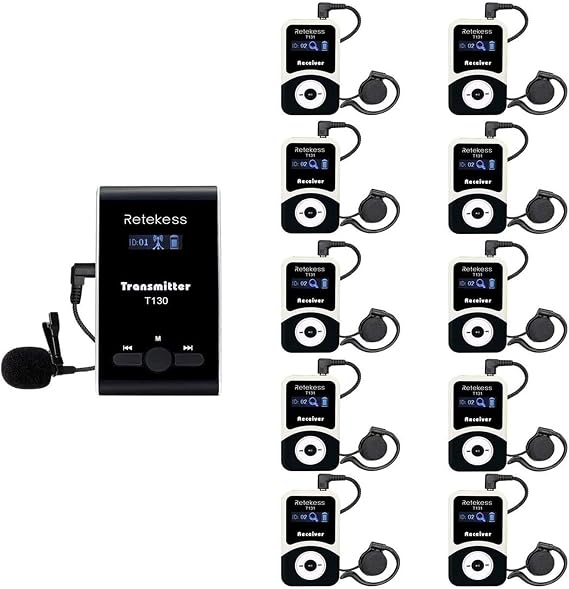 Retekess T130 Wireless Tour Guide Audio System, Translation Equipment | for Church Court, Tour, Conference, Church Translation, Clear Sound Quality, 1 Transmitter 10 Receivers