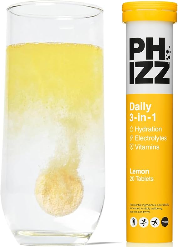 Phizz Electrolytes, Multivitamin & Hydration Tablets - 20 Effervescent Rehydration Electrolyte Tablets - 18 Vitamins & Minerals, Vitamin C, Vegan, Vegetarian & Low Calorie (Lemon)