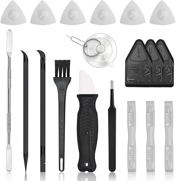 Electronics kit,Plastic Pry Tool,Metal Spudger,Opening Picks Pry Tools,Esd Tweezers,Suction Cup,20 PC Mini Pry Bar Set for iPhone/iPad/macbook/ps4/xbox Switch controller,Laptop,Phone screen,Computer