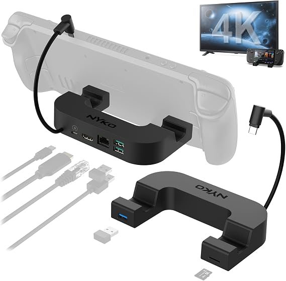 Nyko Power Dock for Steam Deck | 6-in-1 Steam Deck Dock | Speed Charging USB-C Power Dock | 2 USB 3.1 Ports | USB 3.0 Port | Gigabit Ethernet Port | HDMI Out (up to 4K @60hz) | Micro-SD Card Slot
