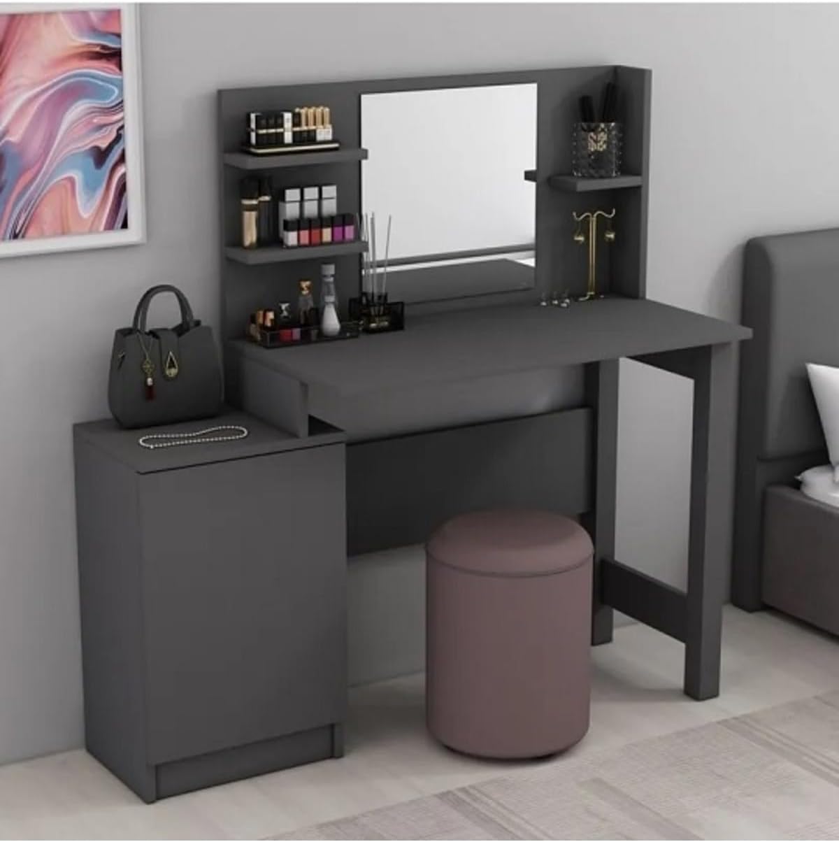Meltem Çelik - BMdekor Makeup Table Cenny Anthracite