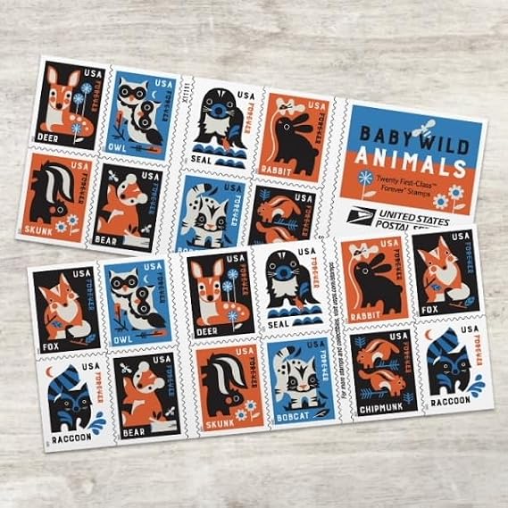 Baby Wild Animals 2025 (2 Books of 20) First-Class Mail Forever Postage Stamps
