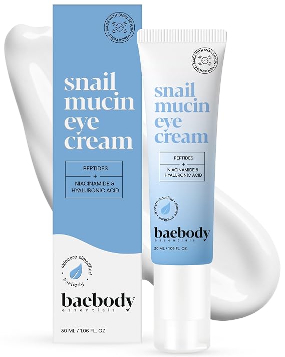 Baebody Snail Mucin Eye Cream with Peptides, 30 ml/1.06 fl oz | Anti-Aging Korean Eye Cream for Dark Circles and Dry Skin with Hyaluronic Acid