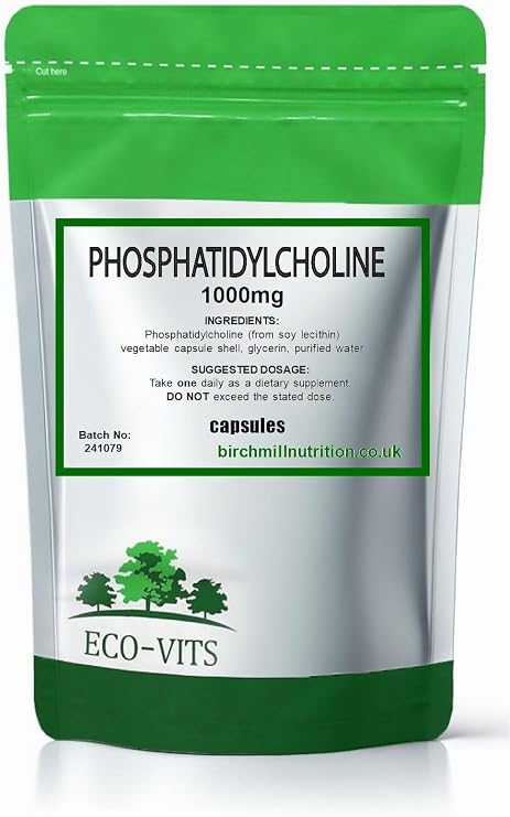 ECO-VITS PHOSPHATIDYLCHOLINE 120 CAPS (1000MG) Recyclable Packaging, Sealed Pouch, Liver Health and detoxification, Brain and Memory Function, Fat Metabolism, Cellular Health and Repair