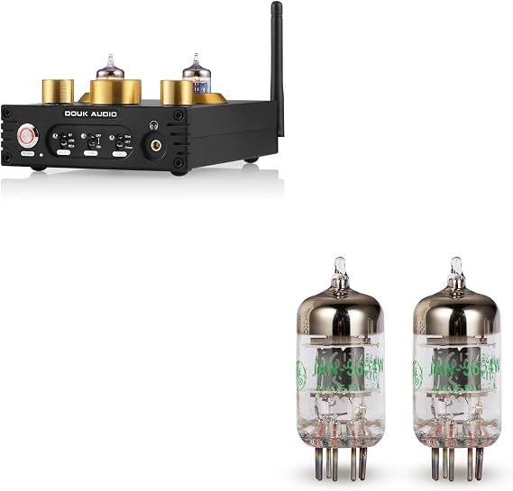 Douk Audio P1 Vacuum Tube Preamp & GE JAN 5654W Matched Tubes Bundle: Premium Sound Upgrade w/Bluetooth APTX-HD, USB DAC, Headphone Amp