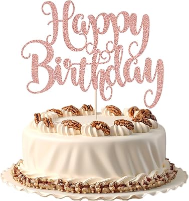 Happy Birthday Cake Topper- Glitter Happy Birthday Cake Decor, Handmade AnniversaryBirthday Party Supplies Rose gold