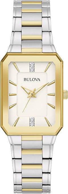 Bulova Ladies' Classic Diamond Two-Tone Stainless Steel 3-Hand Quartz Watch,White Dial Style: 98P209