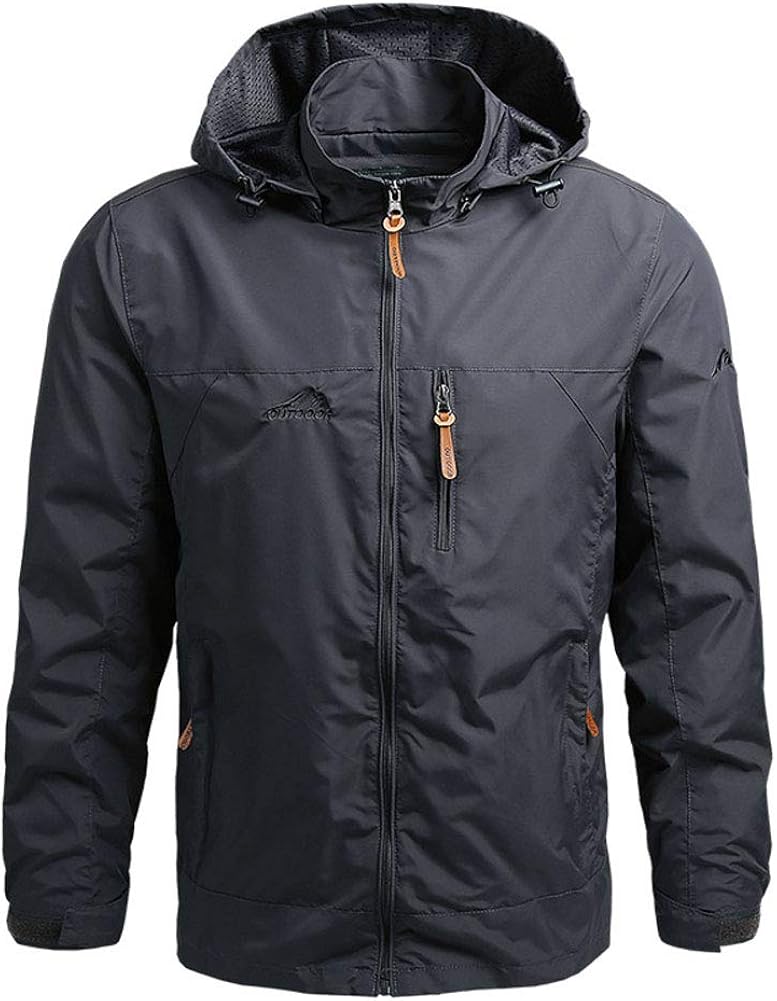 Lilychan Mens Lightweight Waterproof Cycling Running Jacket Hiking Travel Outdoor Windbreaker Windproof Bike Jacket Hooded Grey, X-Large-C