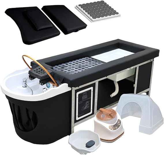 Luxury Head Spa Equipment, Professional Japanese Head Spa Bed, Stationary Massage Shampoo Table with Moxibustion & Footbath, Water Circulation, Fumigation, for Salon Spa Beauty