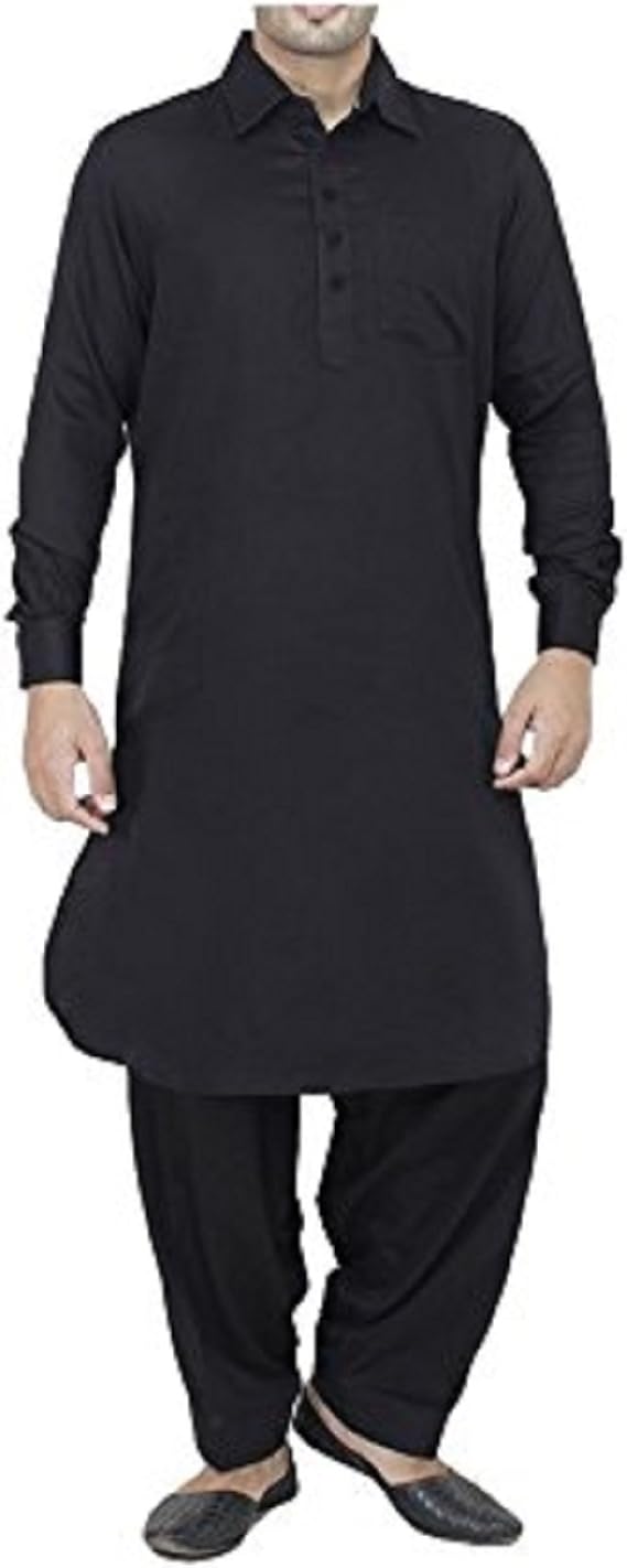 Royal Kurta Men's Cotton Black Pathani Suit