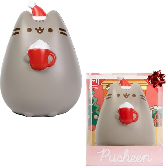 Hamee Pusheen The Cat Christmas Jumbo Squishy Toy Collectible Slow Rising Cute SquiSHU Birthday Gift, Party Favors, Stress Relief Holiday Pusheen with Hot Cocoa