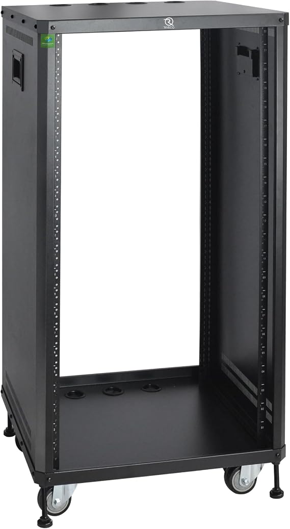RIVECO POMU 22U Stereo & Server Rack with Caster Wheels, Rolling Network Cabinet, Open Frame Rack for 19-inch Audio Video Music Recording & IT Equipment, Obtuse Angel, Lifting Handle
