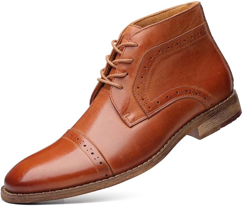 Arkbird Dress Boots for Men, Genuine Leather Lace Up Cap Toe British Style Casual Ankle Boot Brown 10.5