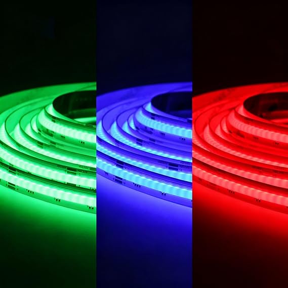 24V RGB COB LED Strip Light,5M 840LEDs/M 10mm High Density Bright Dotless Light Strip RGB Colour Changing Stick On LED Lights for Bedroom, Party, Club,DIY Decoration [Energy Class F]