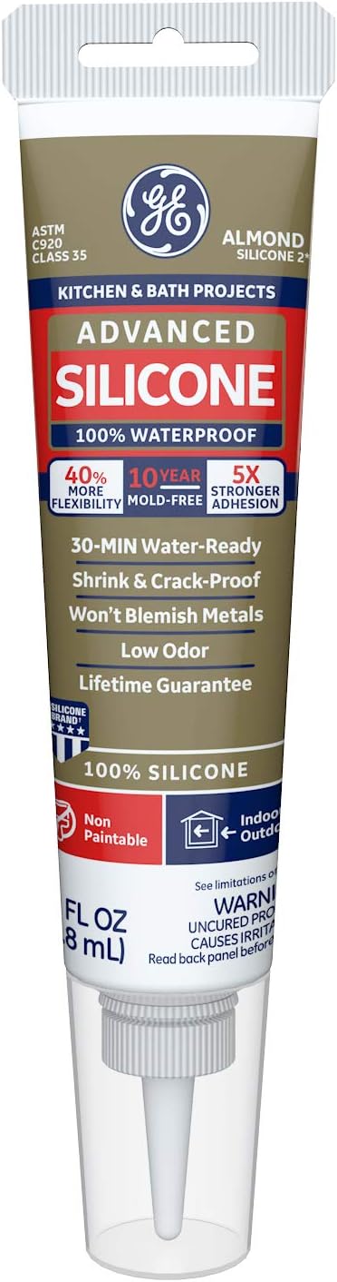 GE Advanced Silicone Kitchen & Bath Sealant Almond, 2.8 oz, 1, Tube