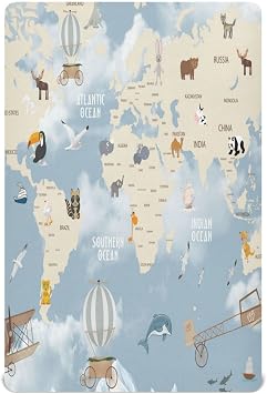 World Map Crib Sheets, Crib Sheets for Boys Girls, Breathable Soft Standard Toddler Crib Sheet 39 X 27 Inches