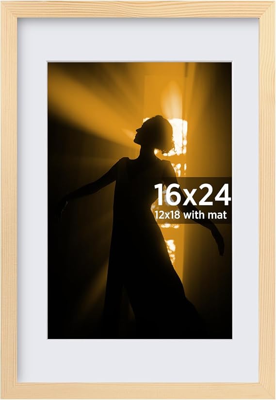 Egofine 16x24 Picture Frame Made of Solid Wood Covered by Plexiglass, Table Top Display and Wall Mounting Photo Frame, Natural Wood